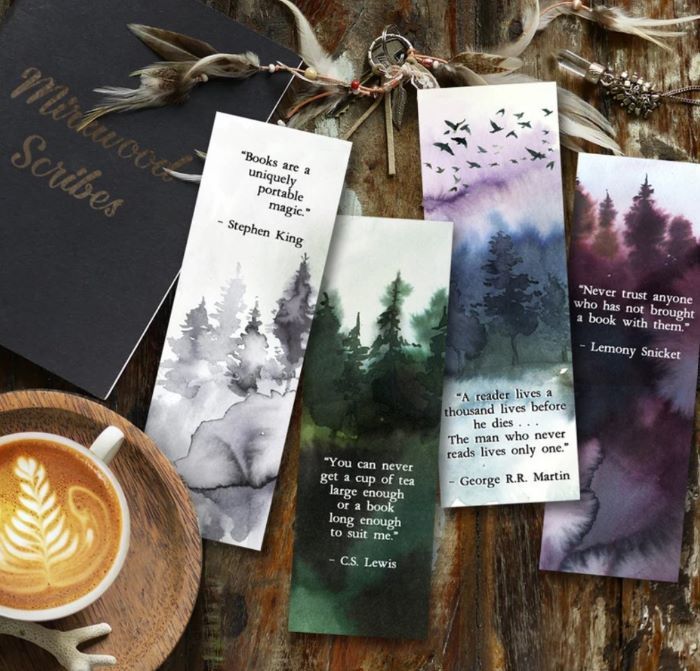 watercolor author quote bookmarks