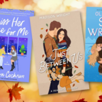 the cover of three of the new romance books listed with a fall leaves background