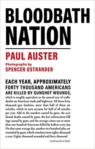 cover of Bloodbath Nation by Paul Auster; white with black text, the title followed by the description of the book