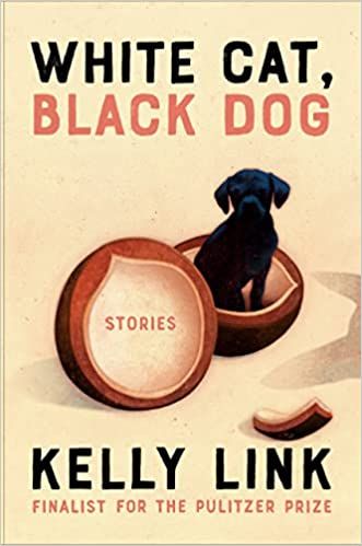 cover of White Cat, Black Dog: Stories by Kelly Link; illustration of a black puppy sitting inside an open coconut