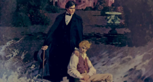 a cropped cover of Gaywyck, featuring a broody illustration of a man with his hand on another man's shoulder