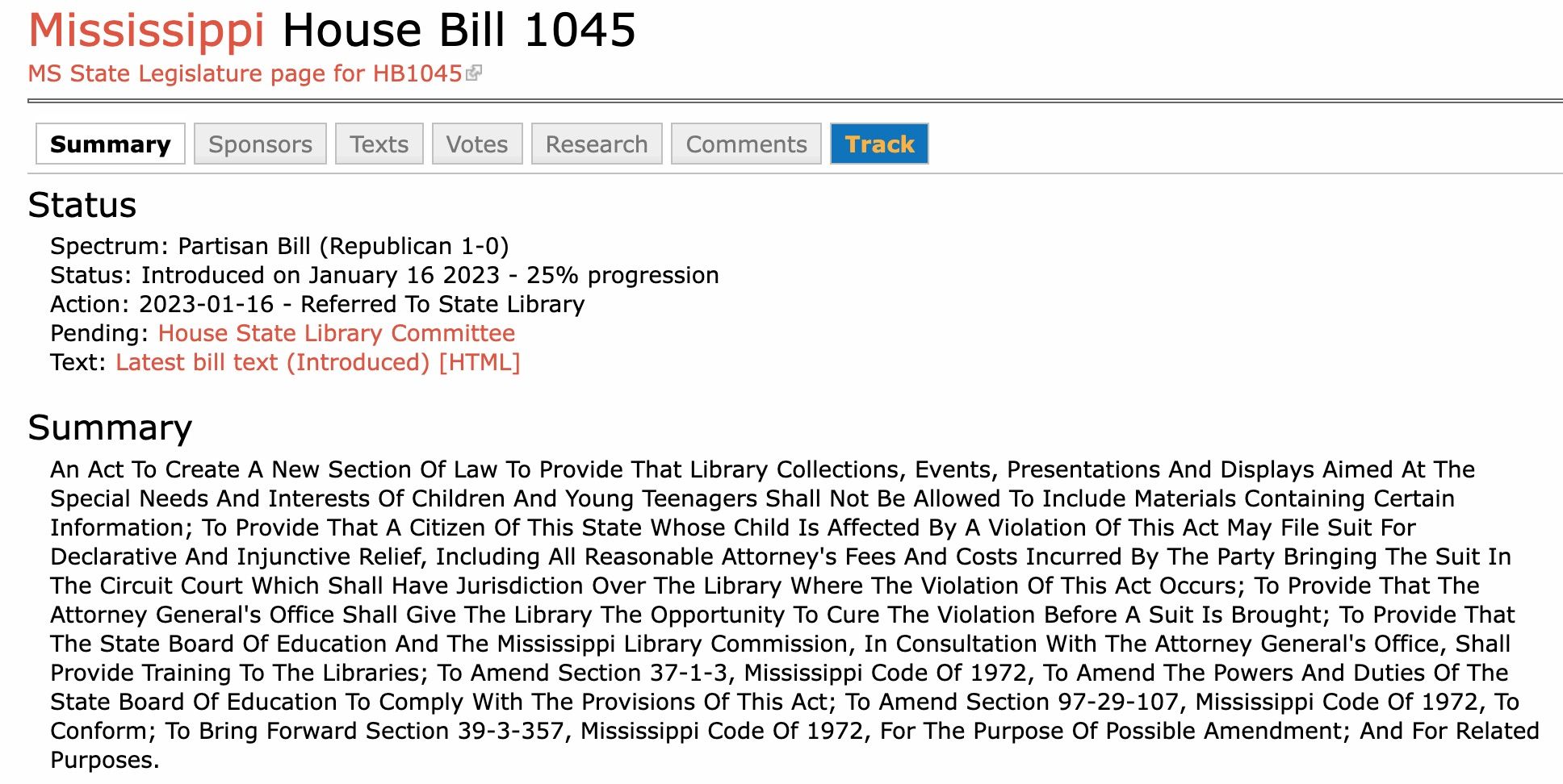 Image of text from misssissippi house bill 145