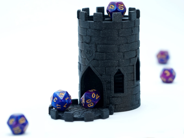 simple black castle tower that works as a dnd dice roller