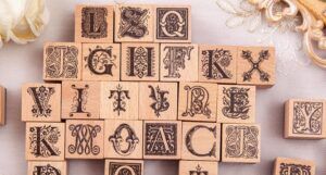 stamps with ornate letters