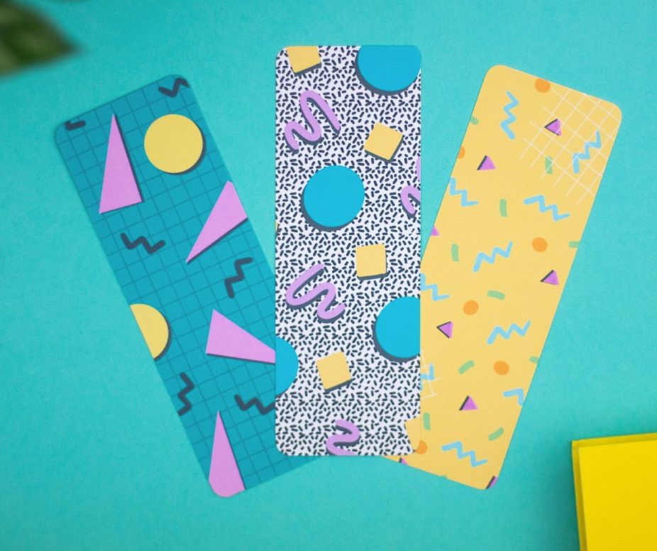 Image of 3 bookmarks with retro 90s designs.