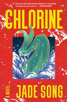 cover of Chlorine by Jade Song; illustration of a green koi splashing into waves
