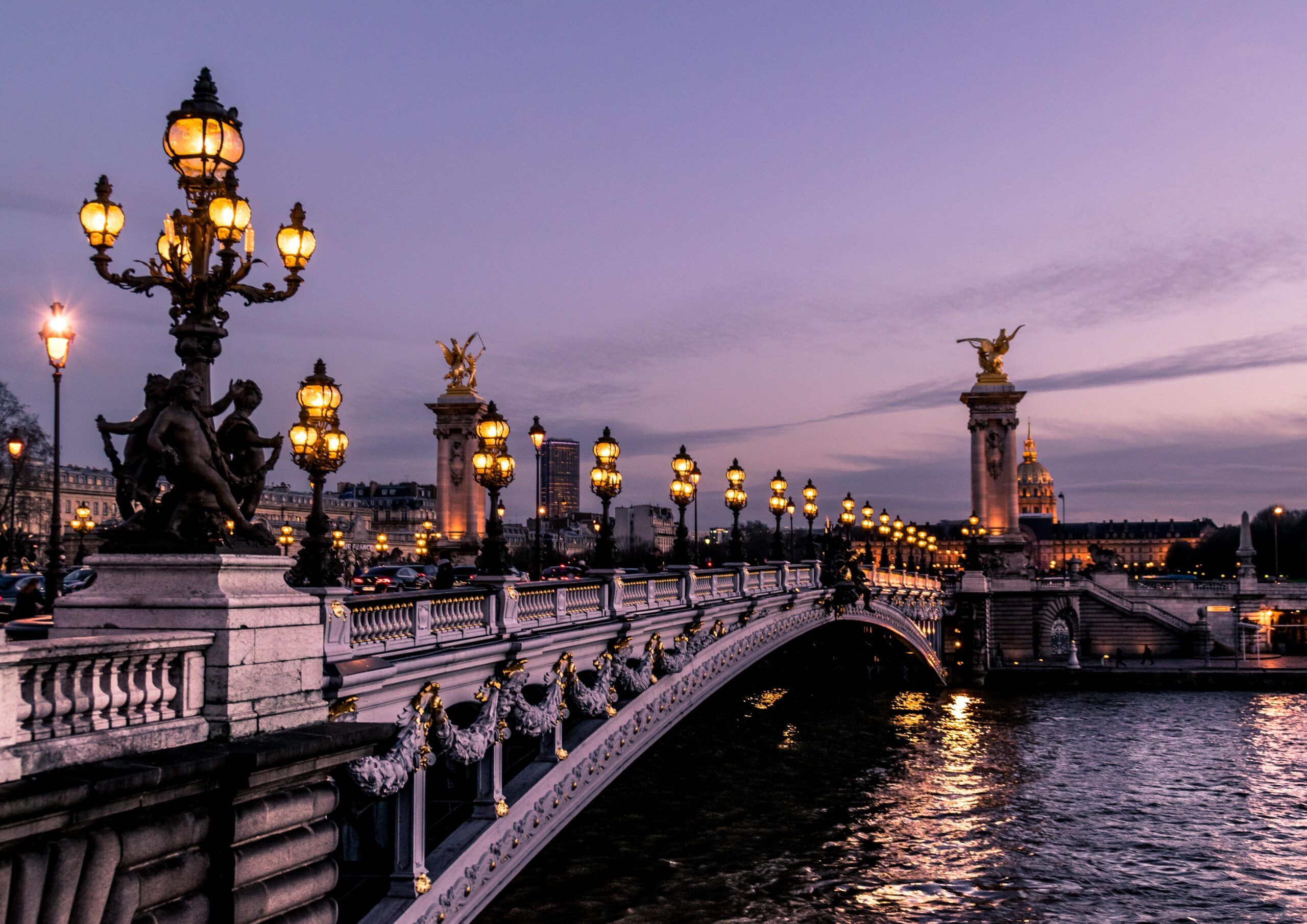 Sunset photo of a Parisian bridge