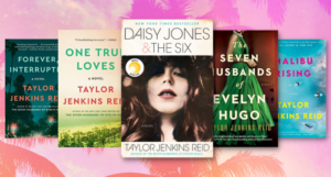 a collage of covers of Taylor Jenkins Reid's books