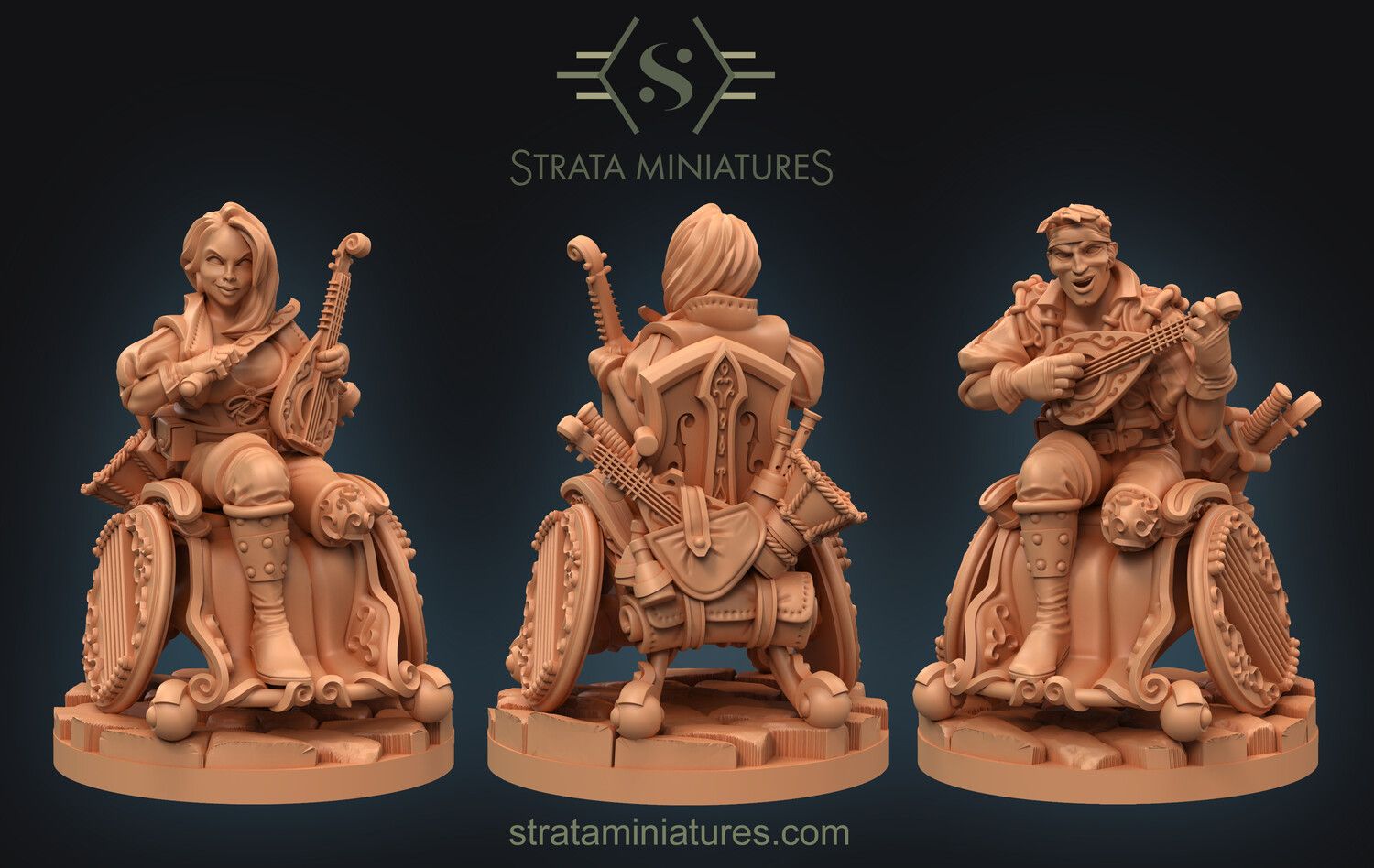 Image of Human Bard with wheelchair D&D miniatures from Strata Miniatures