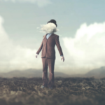 an image of a person wearing a suit, with a cloud where their head should be