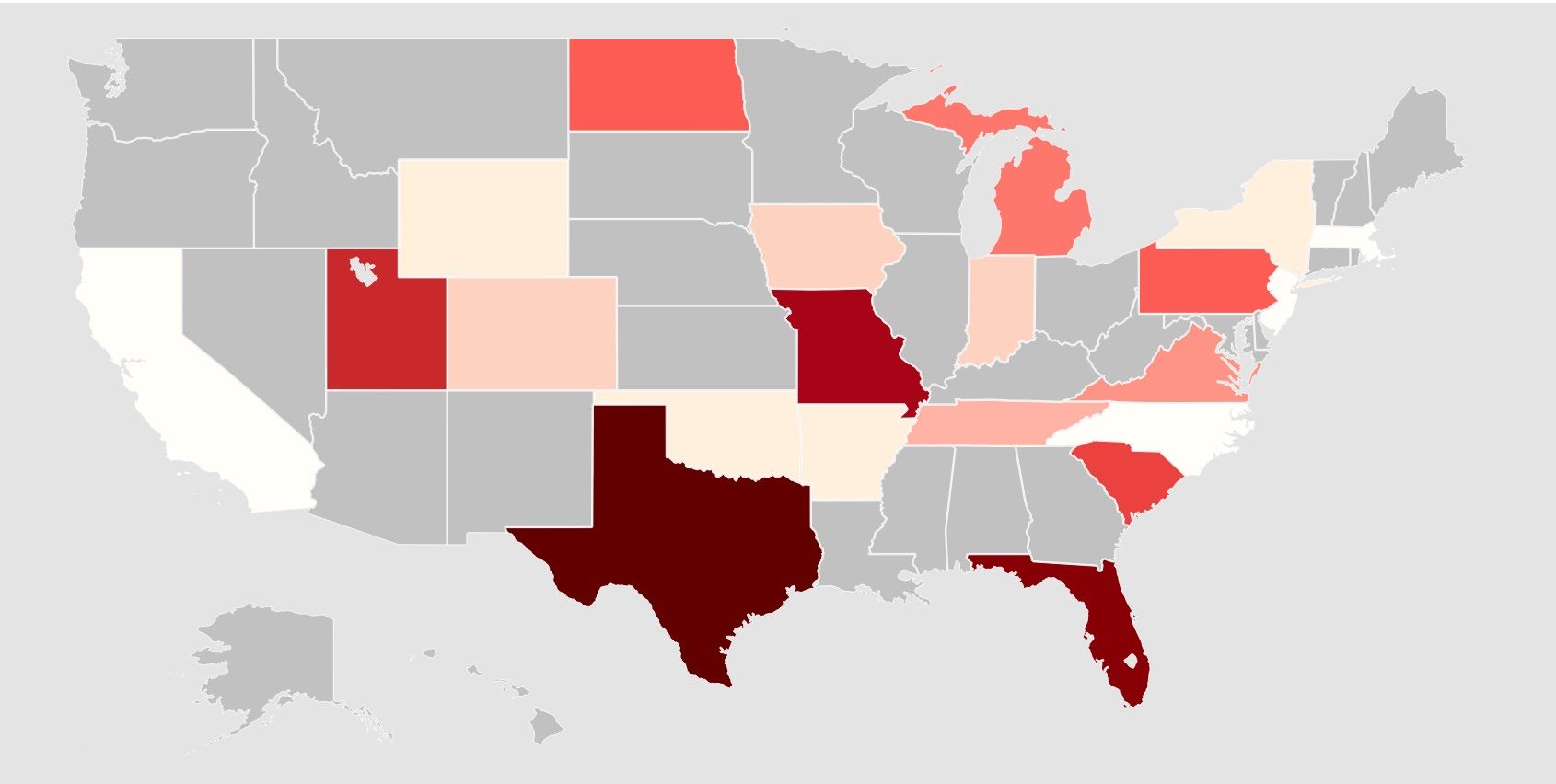Image of PEN America's map of banned books by state. 