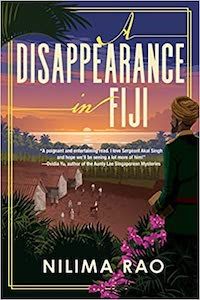 cover of A Disappearance in Fiji by Nilima Rao; illustration of a man in a turban looking out over bunkers in a field
