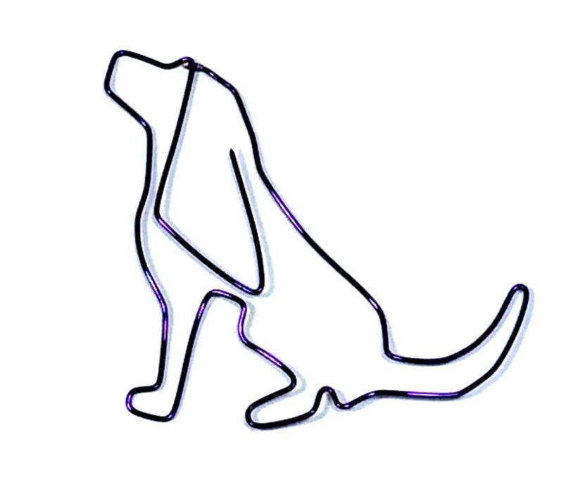 Image of a purple wire dog bookmark.