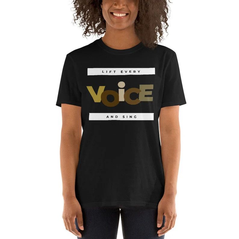 woman wearing Lift Every Voice and Sing shirt
