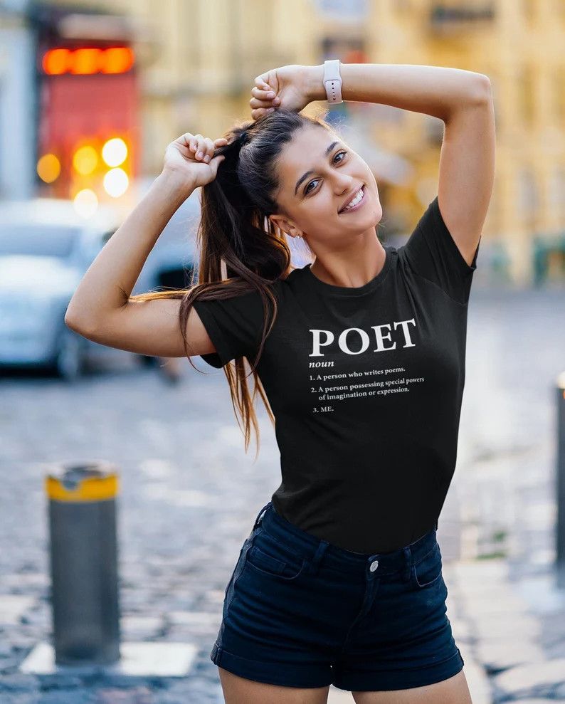 woman posing wearing Poet shirt