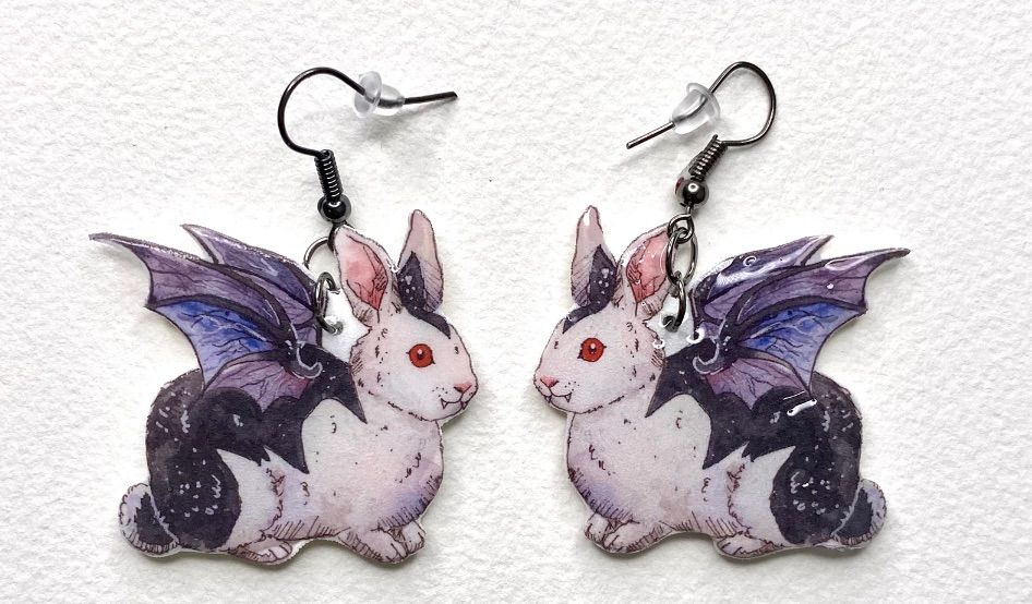 Image of earrings in homage to Bunnicula. 