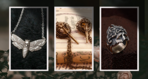 a collage of dark academia jewelry