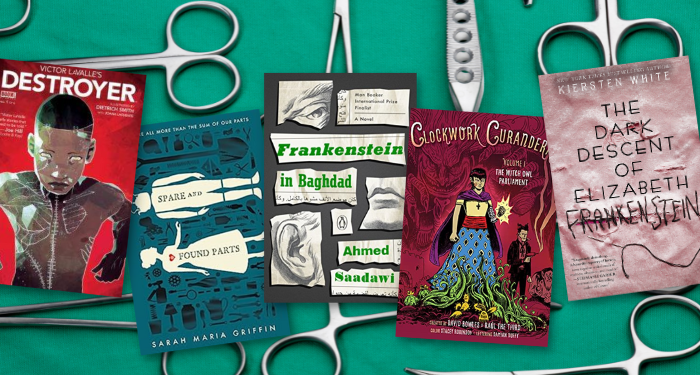 a collage of the Frankenstein retelling covers listed