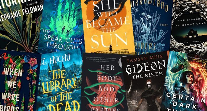 collage of 10 covers of genre-defying fantasy novels