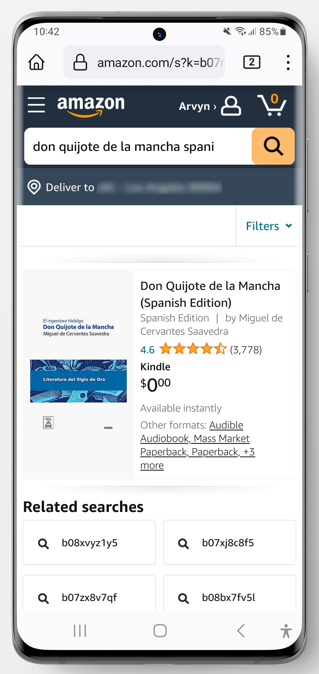 Amazon Kindle Store Search Results for Don Quijote in Spanish on Android