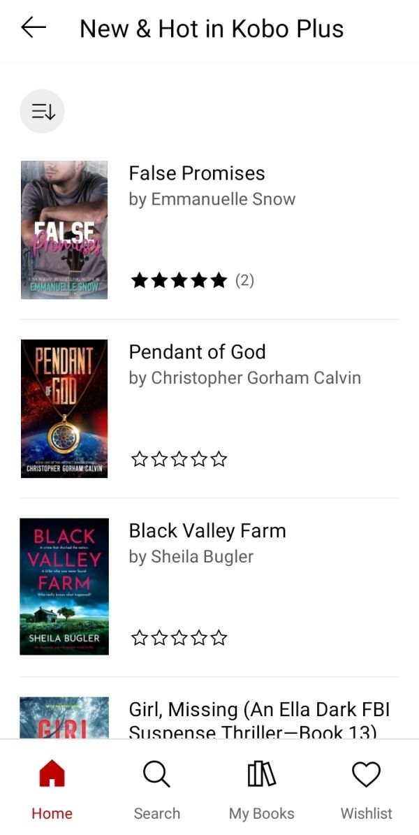 a phone screenshot of the Kobo Plus New Titles page