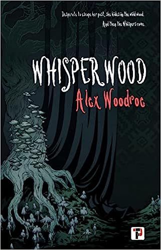 cover of Whisperwood by Alex Woodroe; illustration of a gray tree with gnarled roots