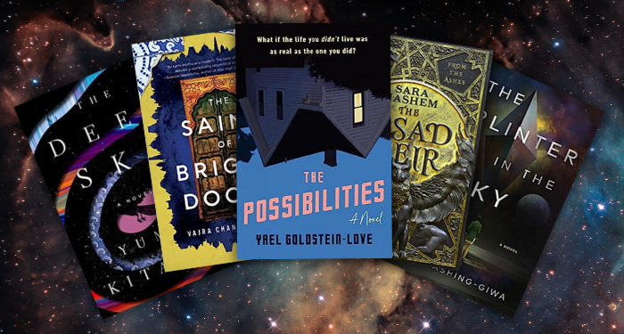 a collage of five of the covers listed against a galaxy background