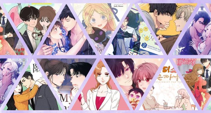 collage of triangles containing images of romance manhwa covers