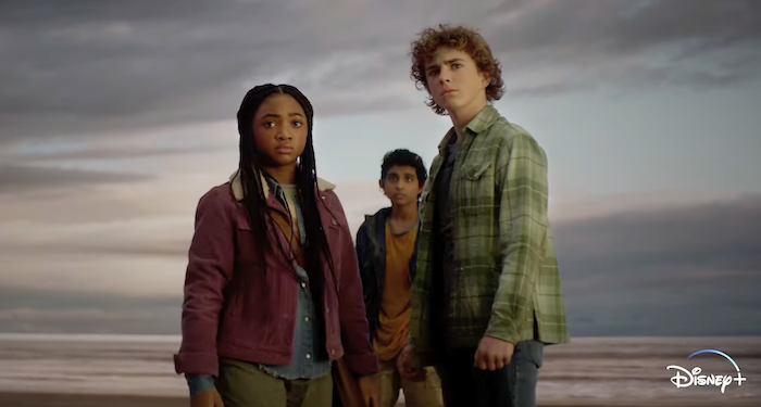 a shot from the Percy Jackson trailer showing the three main characters
