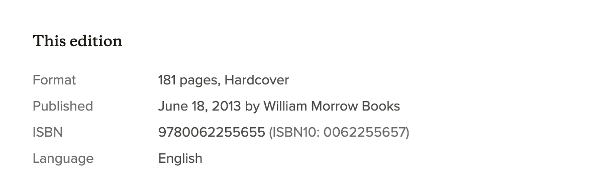 Details of a book edition on Goodreads