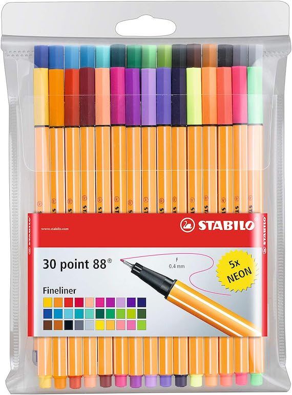 Stabilo Fineliner pens in a variety of colors.