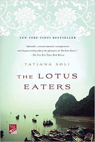 cover of The Lotus Eaters by Tatjana Soli; photo of boats in a harbor in Vietnam