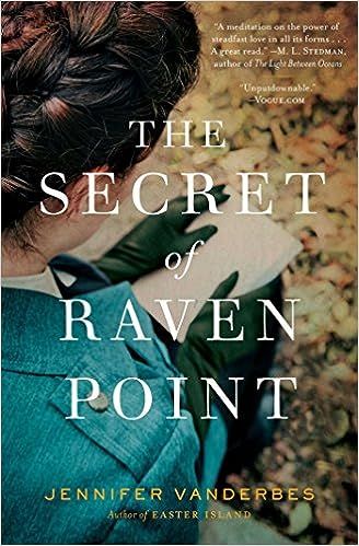cover of The Secret of Raven Point by Jennifer Vanderbes; photo of young woman with brown hair reading a letter