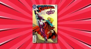 supergirl a comet's tale comic against a red comic-inspired background