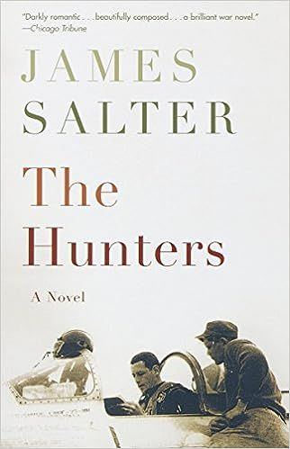 cover of The Hunters by James Salter; old photo of pilot sitting in aircraft cockpit