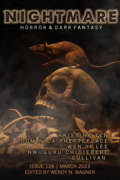 Cover image with a skull of Nightmare Magazine, issue 126