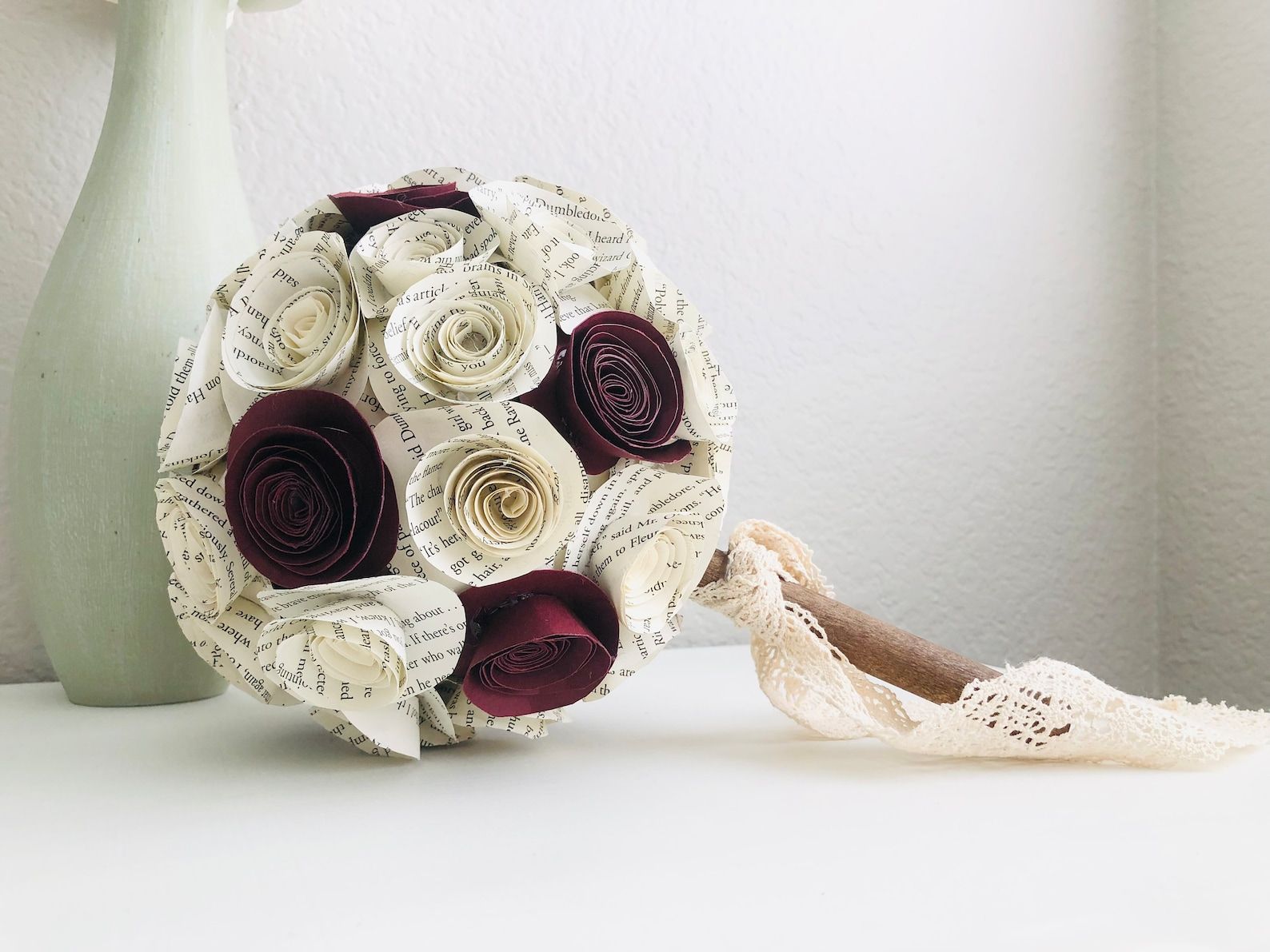 A bouquet of roses made out of book pages.
