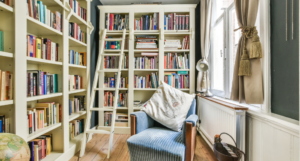 a photo of a home library