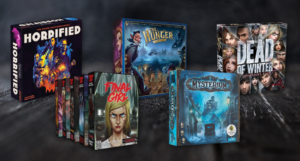 a collage of the horror-themed board games listed