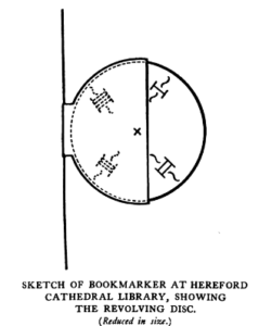 A black and white image of a rotating bookmarker from Hamel's The History and Development of the Bookmarker