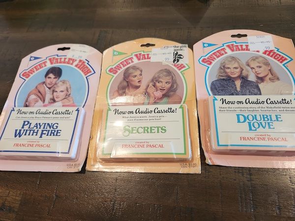 Three cassette recordings of Sweet Valley High books (the books included are Playing with Fire, Secrets, and Double Love)