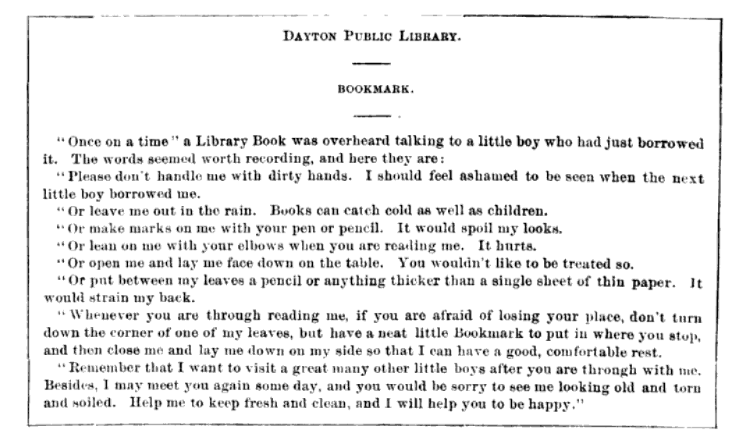 A screenshot of the bookmark created by Dayton library as a bookmark.