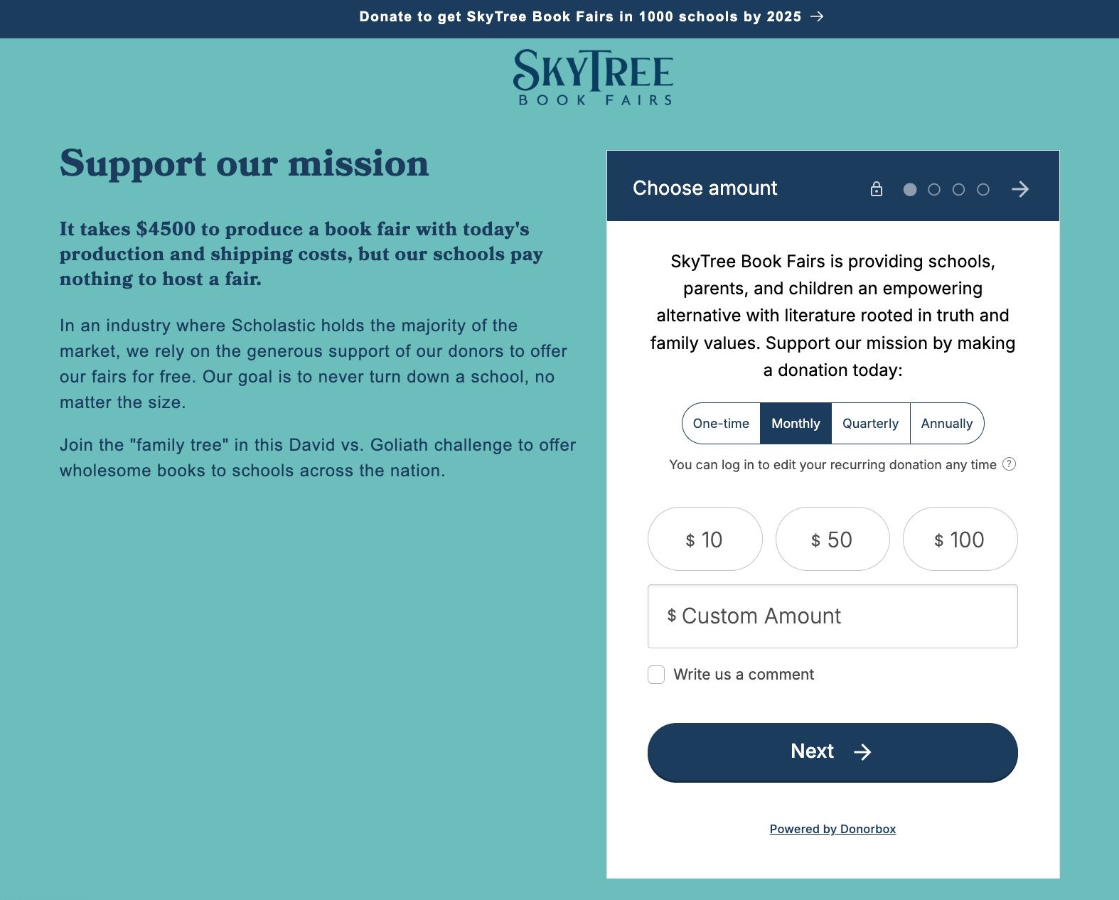 skytree donation page screen shot. 