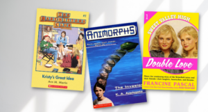 the covers of the first Baby-Sitters Club, Animorphs, and Sweet Valley High books