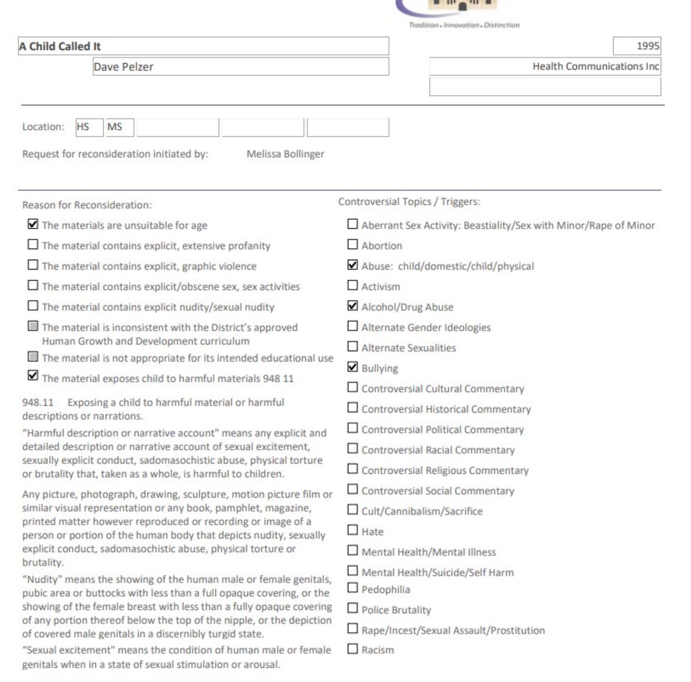 Complaint form used in EASD. 