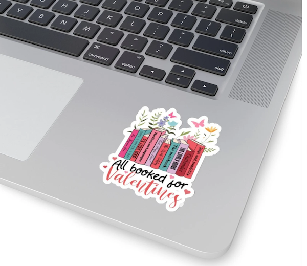 Sticker featuring a floral design, classic and contemporary titles, and the text 'All Booked for Valentines'