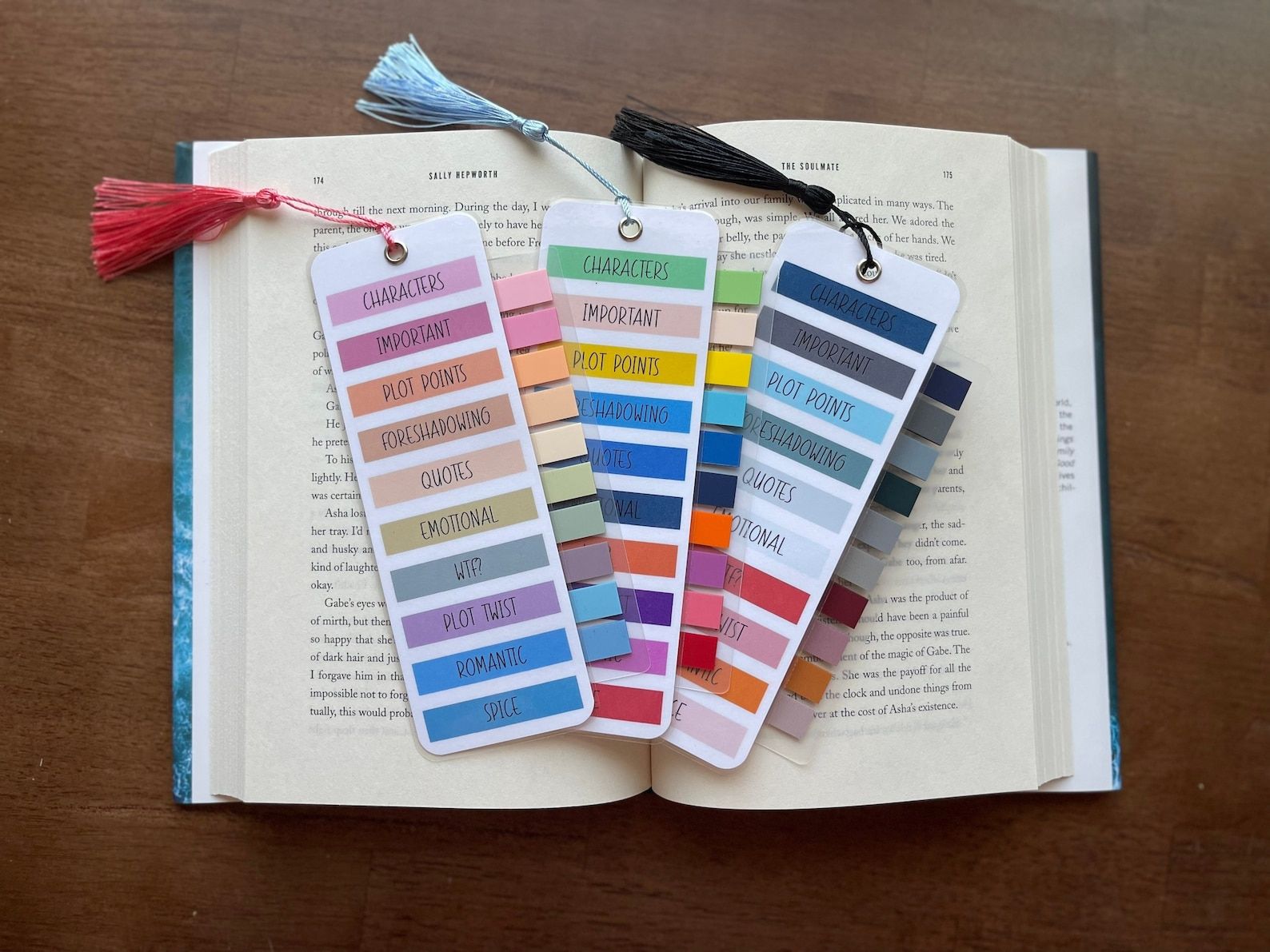 Three bookers with ten different colored tabs for various themes and appeals.