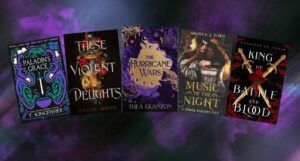 five fanned-out covers of dark romantasy books