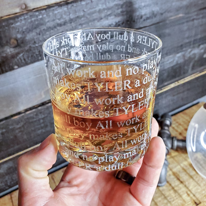 All Work And No Play Personalized Whiskey Glass by EverythingEtchedAZ on Etsy