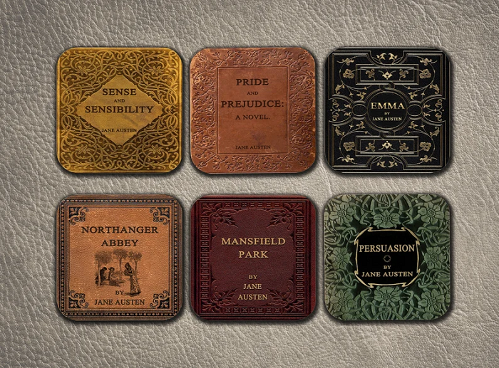 6 coasters with Complete Novels of Jane Austen by UniversalZone on Etsy